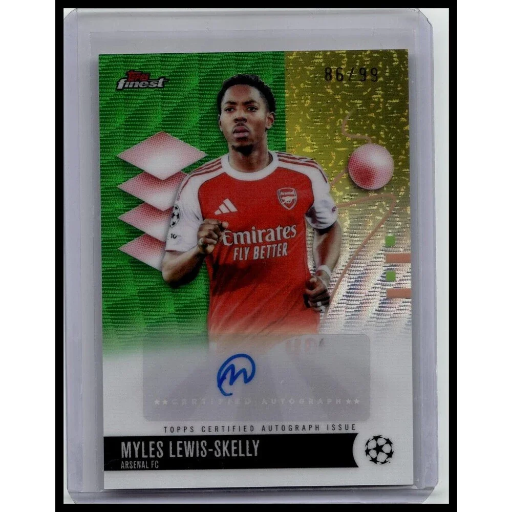 2025-26 TOPPS FINEST UEFA MYLES LEWIS-SKELLY REFRACTOR AUTO Green /99 arsenal